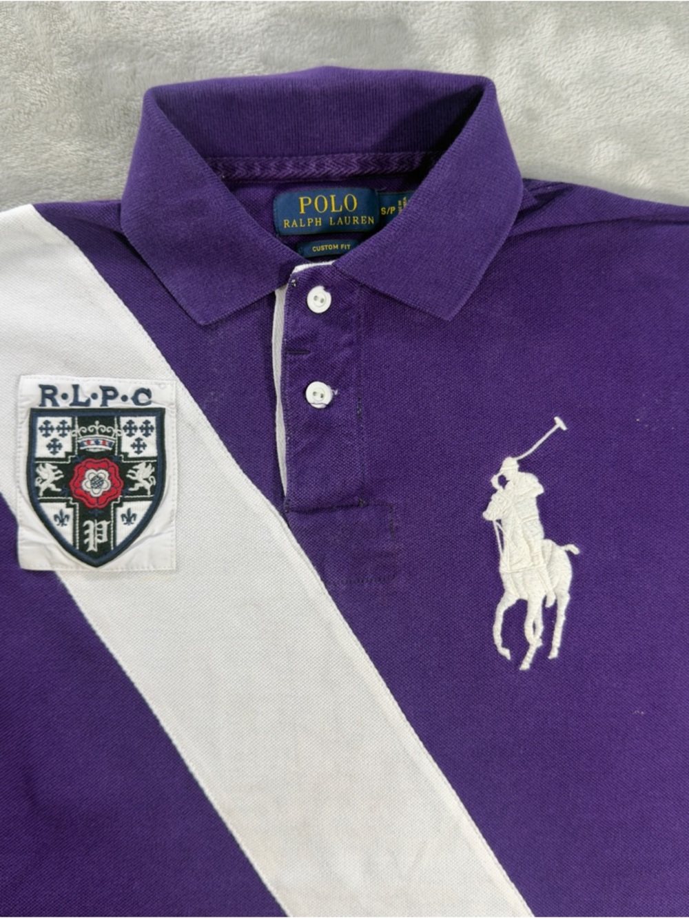 Polo Ralph Lauren Stripe Rugby Shirt Custom Fit Sz S Big Pony RLPC Crest Purple
